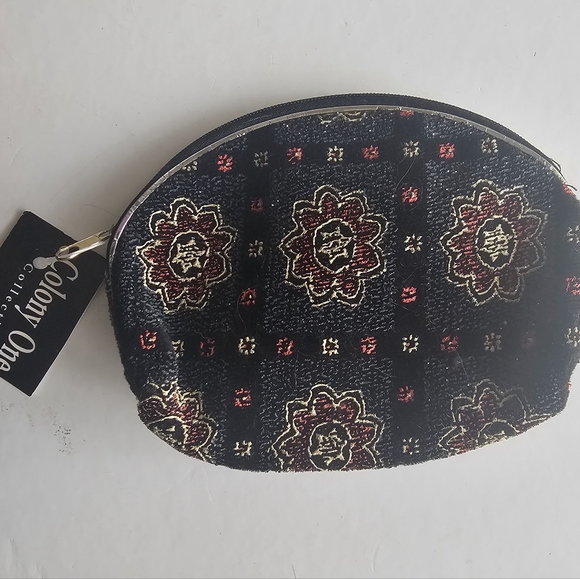 Black cream red textured boho mandala small makeup cosmetic Bag purse pouch - Picture 3 of 9